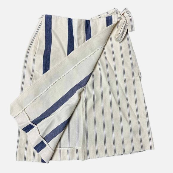 Grey Jason Wu Viscose Cotton Wrap Skirt White Navy Striped Size 10 - Picture 2 of 5